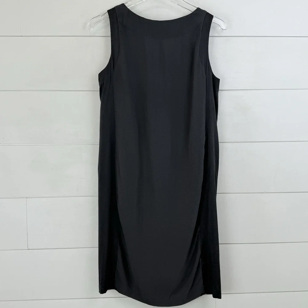 Eileen‎ Fisher Silk Shift Dress Women XS Black Sleeveless Scoop Neck Pockets